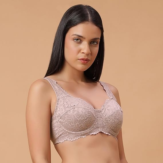 SOIE Women’s Lacy Full Coverage Bra – Non-Padded with Flexi Underwire
